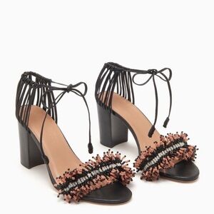 Ulla Johnson Amira Beaded 3” Block Heel Sandal Pink Black Size 39 US 8.5 Summer